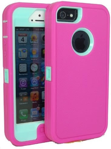 BeautyChase(TM) Iphone5/5S Defender Body Armor Case Comparable to Otterbox Defender Series (hot pink/light blue)