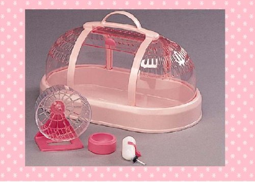 Hamster Cage Carrier Dome House Gerbil Cage with Wheel Toy Pink DH 500