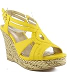 Qupid Colette-46 Cut Out Double Ankle Strap Open Toe Wedge YELLOW