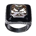 Square Cubic Zirconia Ring with Pavé Border - Black/ Amber