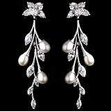 Dangling Pearl & CZ Earrings, Bridal Jewelry 1312