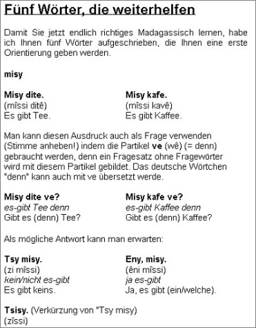 Kauderwelsch, Madagassisch Wort für Wort