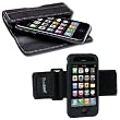 QuickFlipCase and Tuneband for iPhone 3G and new iPhone 3GS, Grantwood Technology's Premium Leather Horizontal Flip Case and Armband, Silicon Skin and Screen Protector (Black Skin)