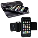 QuickFlipCase and tuneband for iPhone 3G and new iPhone 3GS, Grantwood Technology's Premium Leather Horizontal Flip Case and Armband, Silicon Skin and Screen Protector (Black Skin)