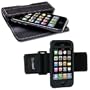 QuickFlipCase and Tuneband for iPhone 3G and iPhone 3GS, Grantwood Technology's Premium Leather Horizontal Flip Case and Armband, Silicon Skin and Screen Protector (Black Skin)