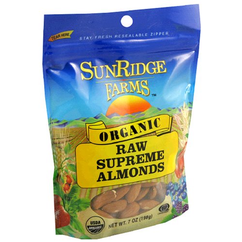 Sunridge Farms Organic Raw Supreme Almonds, 7-Ounce Bags (Pack of 6) by SunRidge Farms