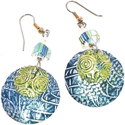 Can-Do Up-cycled Hammered Soda Can Earrings 2.5" Blue-Green Dangles