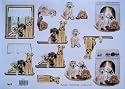 3D step by step TBZ embossed & gilded die cut decoupage sheet - dogs, window, hearth