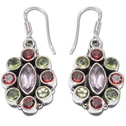 Multistone Sterling Silver Dangle-earrings 1.5 Inches