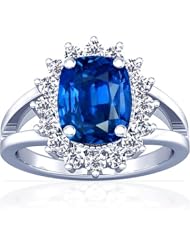 Platinum Cushion Cut Blue Sapphire Ring With Sidestones (GIA Certificate)