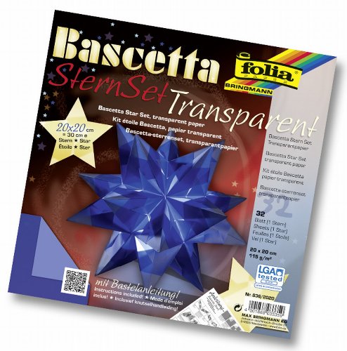Imagen principal de Folia 836/2020  Bascetta - Set de papeles transparentes de 20 x 20 cm para construcción de estrellas (32 hojas) color azul [Importado de Alemania]