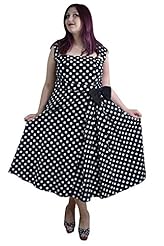 Plus Size Cotton/Spandex Vintage Polka Dot Print  Dress