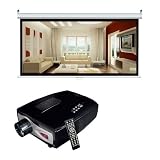Pyle Video Projector and Screen Package - PRJV66 60''- 100'' 4:3/16:9 Home Theater Video Projector - PRJS1680 80'' (39''Hx69''W) Manual C Widescreen Format(16:9) Screen - For Home, School, Office, Business, Meetings and Presentations etc.