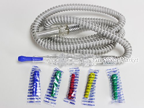 Sheecool CLEAR WHITE Washable Hookah Hose Standard Size Shisha Nargila Tonic Plastic + 5 Free Mouth Tips + Free Hose Grommet