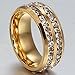 Mens Womens 8MM Titanium Stainless Steel High Polished 18K Gold Plated Channel Set Cubic Zirconia CZ Promise Engagement Band Unisex Gold Wedding Ring Comfort Fit, Size 10