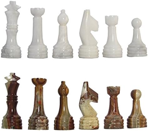 White &amp; Green Rustic Style Marble Chess Pieces