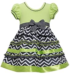 Girls Chevron Print Dots Print Polyester/Knit Knee Length Cap Sleeves    Dress With a Bow(s) and a Ribbon  and a Sash  and Ruffles