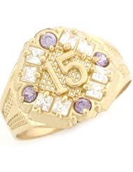 10k Yellow Gold Sapphire Blue CZ Quinceanera 15 Anos Birthstone Ring