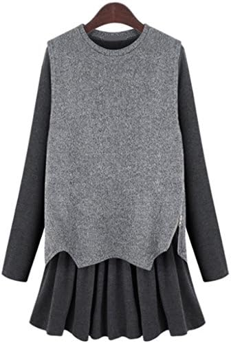 WenVen Women's Fashion Show Thin Woolen Long Sleeve Two-piece Dress(Light Grey,US S/Asian XL)