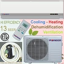 Hot Sale Pioneer Ductless Mini Split Air Conditioner, Heat Pump, 12000 BTU (1 Ton), 13 SEER, Cooling, Heating, Dehumidification, Ventilation. Including 16 Foot Installation Kit.. 110~120 VAC.