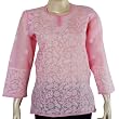 Womens Cotton Long Sleeve Pink Top Shirt Blouse Chikan Embroidery Size M