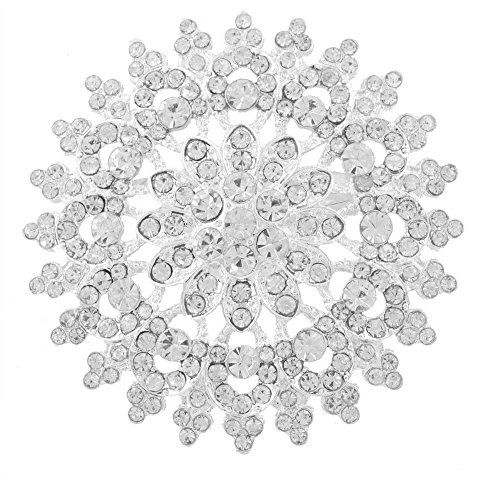 2 Pieces of Silvertone Iced Out Flower Snowflake Brooch & Pin Pendant