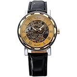 AMPM24 Hot Mechanical Analog Skeleton Golden Dial AMPM24 Sport Leather Wrist Watch Gift PMW029