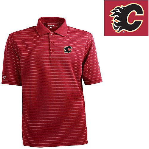Antigua Calgary Flames Elevate Striped Polo Shirt Medium