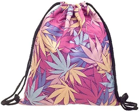 Flora Mcqueen Cute Drawstring Backpacks for Girls with Pink Weed Printing 15''x11''