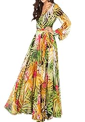 Summer Floral Print Tropical Print Chiffon Long Sleeves  Dress