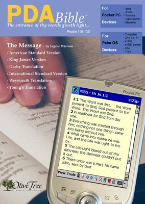 Software: The Message PDA Bible Package, includes Eugene Peterson's The Message along with ten other translations, including French, German, and Spanish Bibles  for Palm OS and Pocket PC 