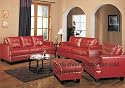 2pc Sofa & Loveseat Set with Wooden Legs Contemporary Red Leather