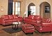 2pc Sofa & Loveseat Set with Wooden Legs Contemporary Red Leather