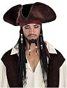 Disney Licensed Captain Jack Sparrow Tricorn Pirate Hat with Beaded Braids Attached Wig