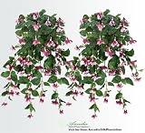 TWO 35" Artificial Fuchsia Hanging Flower Bushes _burgundy, with No Pot,