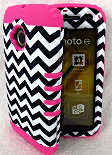 Motorola Moto E 2nd Gen 4G LTE Cover Case Black and White Chevron w/ Pink