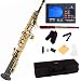Mendini by Cecilio MSS-BNG+92D Black Nickel Plated and Gold Keys Straight B Flat Soprano Saxophone with Tuner, Case, Mouthpiece, 10 Reeds and More