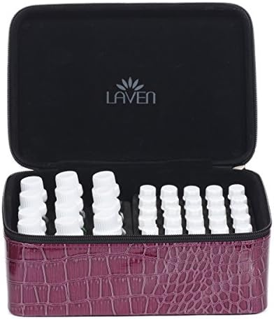 LAVEN Essential Oils Carrying Case Bags Holds 24pcs 15ml Bottles 60pcs 2ml - Beautiful Custom Hard Shell Exterior Take It on the Road Essential Oil Case Storage (Purple Color)