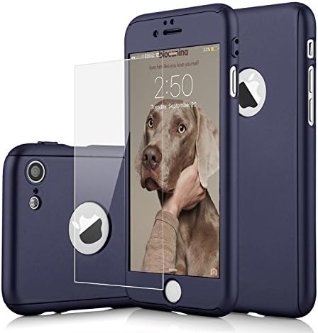VANCKE iPhone 7 Full Body Slim Fit Case With Tempered Glass Screen Protector Ultra Thin Light Weight Hard Snap-On for Apple iPhone 7 plus 4.7 inch (navy blue)