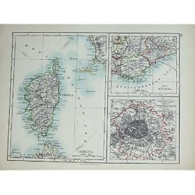 Cartes du Monde de Johnston France 1895 Corse Paris la Riviera
