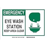 Brady 83935 Self Sticking Polyester Alert Sign, 3 1/2" X 5", Legend "Eye Wash Station Keep Area Clear (with Picto)"