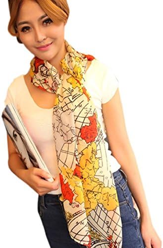 Sankuwen 1pc Black Friday Promotion Scarf, Women Fashion Map Style Long Chiffon Shawl Scarves (Beige)