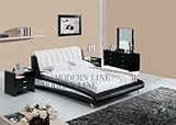 Sleek Modern Bedroom Black and White Queen Size Bed with (2) Night Stands,  ....