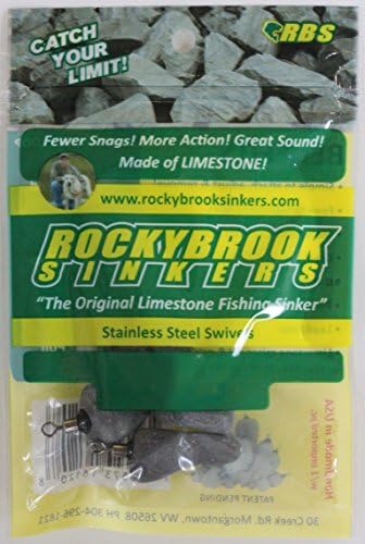 Rockybrook Handmade Limestone Fishing Sinkers, Stainless Steel Swivels, Lead-Free, Natural Camouflage, Made in USA (3 Packs) (Variety (1 ea 3/16; 1/4; 3/8; 1/2 oz))