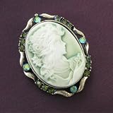 Oval Light Green Rhinestones Vintage Antique Victorian Style Cameo Brooch Pin