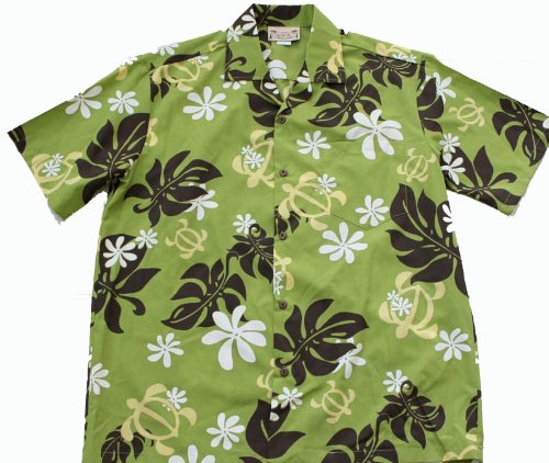 Hawaiian Cotton/Polyester Shirt, Green Tiare