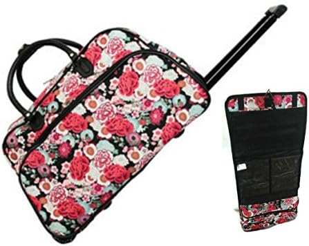 Red Rose 21" Rolling Duffel Bag Set - 1 Duffle Bag with 1 Cosmetic Bag