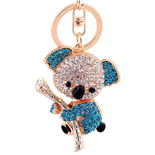 EASYAKey Keychain Cute Animal Keychain Crystal Rhinestone Key Chain Charm Pendent for Women Handbag Purse Bag Keyrings Charm Gift(Blue)
