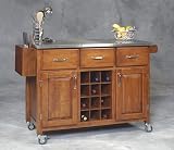 Cherry Finished Solid Wood Island With Steel Top