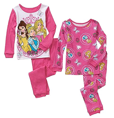 Disney Princess Little Girls 4 Pc Tight Fit Cotton Pajama Set